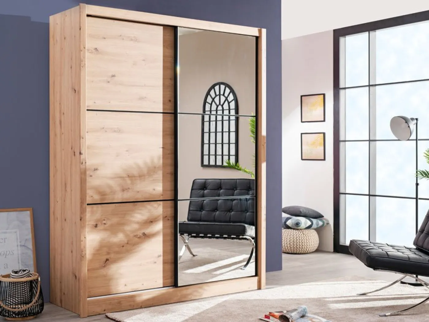 Drsna omara z ogledalom NAVARA 165 hrast artisan