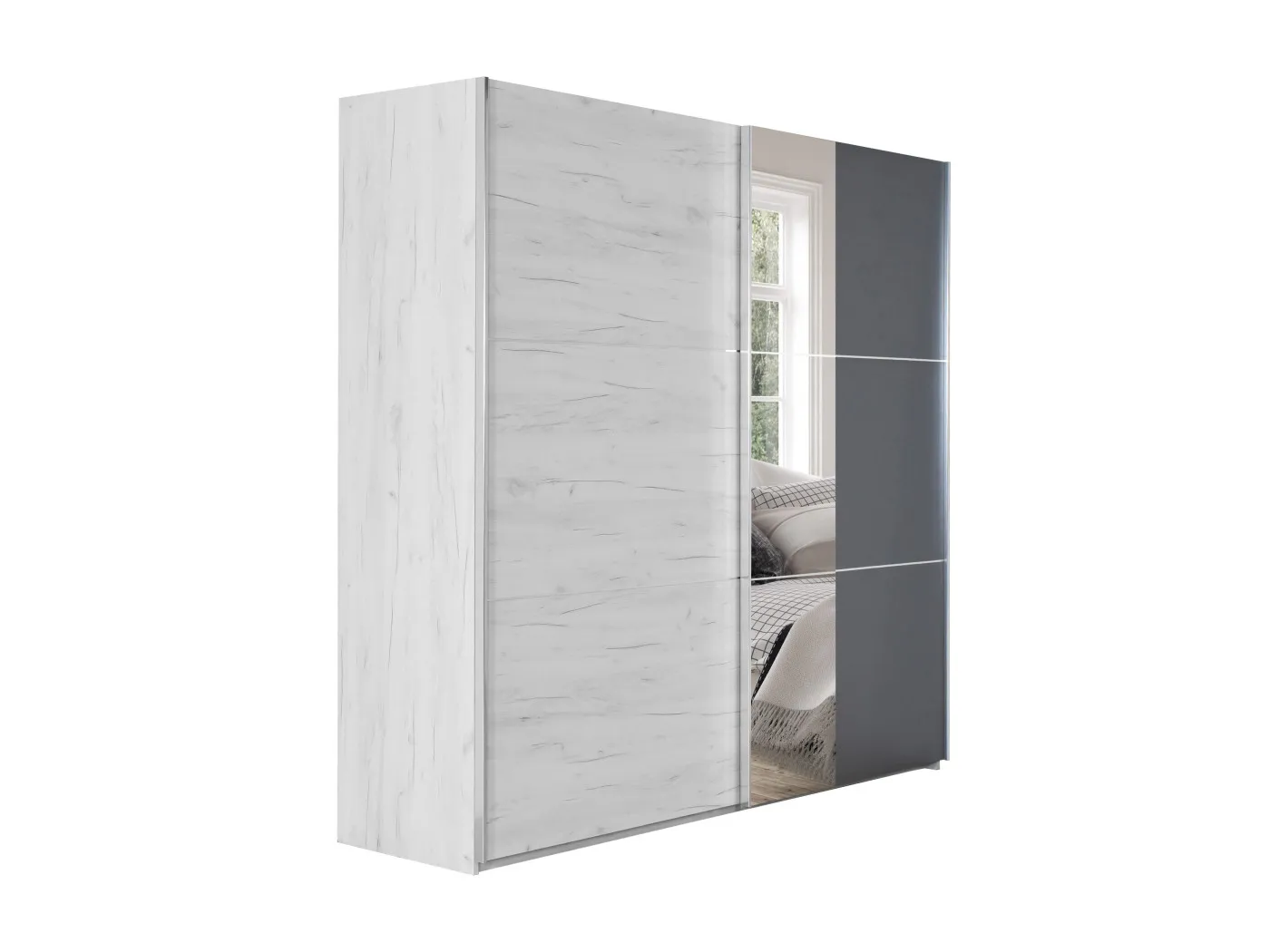 Drsna omara z ogledalom AP230o snežni hrast - Mega Pohištvo - 1