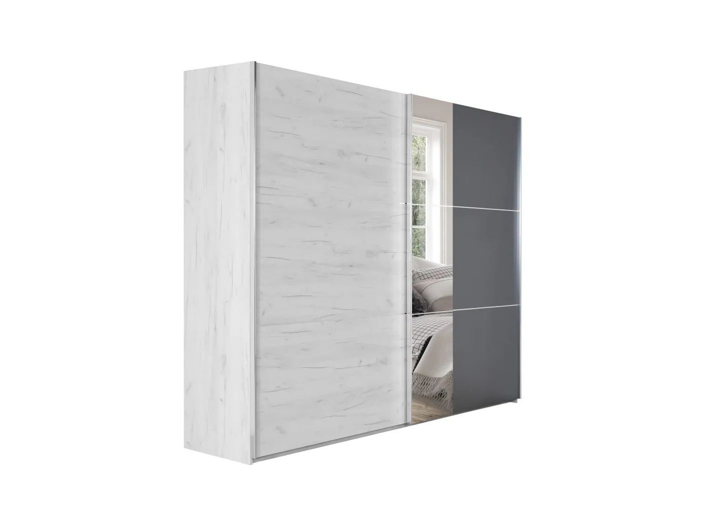 Drsna omara z ogledalom AP270 snežni hrast - Mega Pohištvo - 1