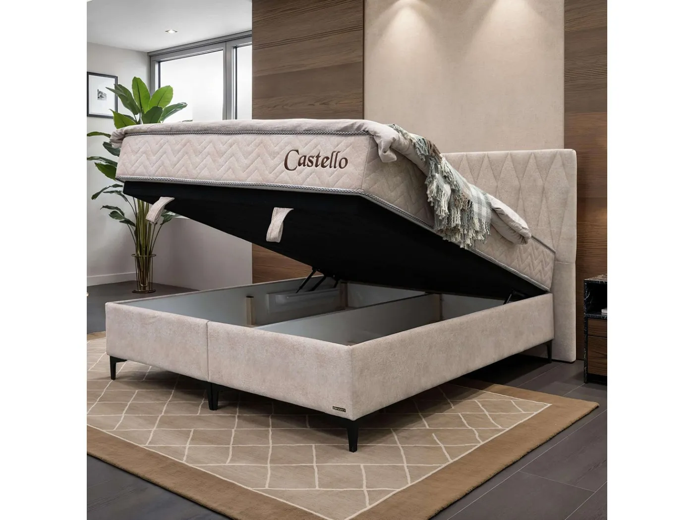 Boxspring postelja Castello 160x200 cm bež