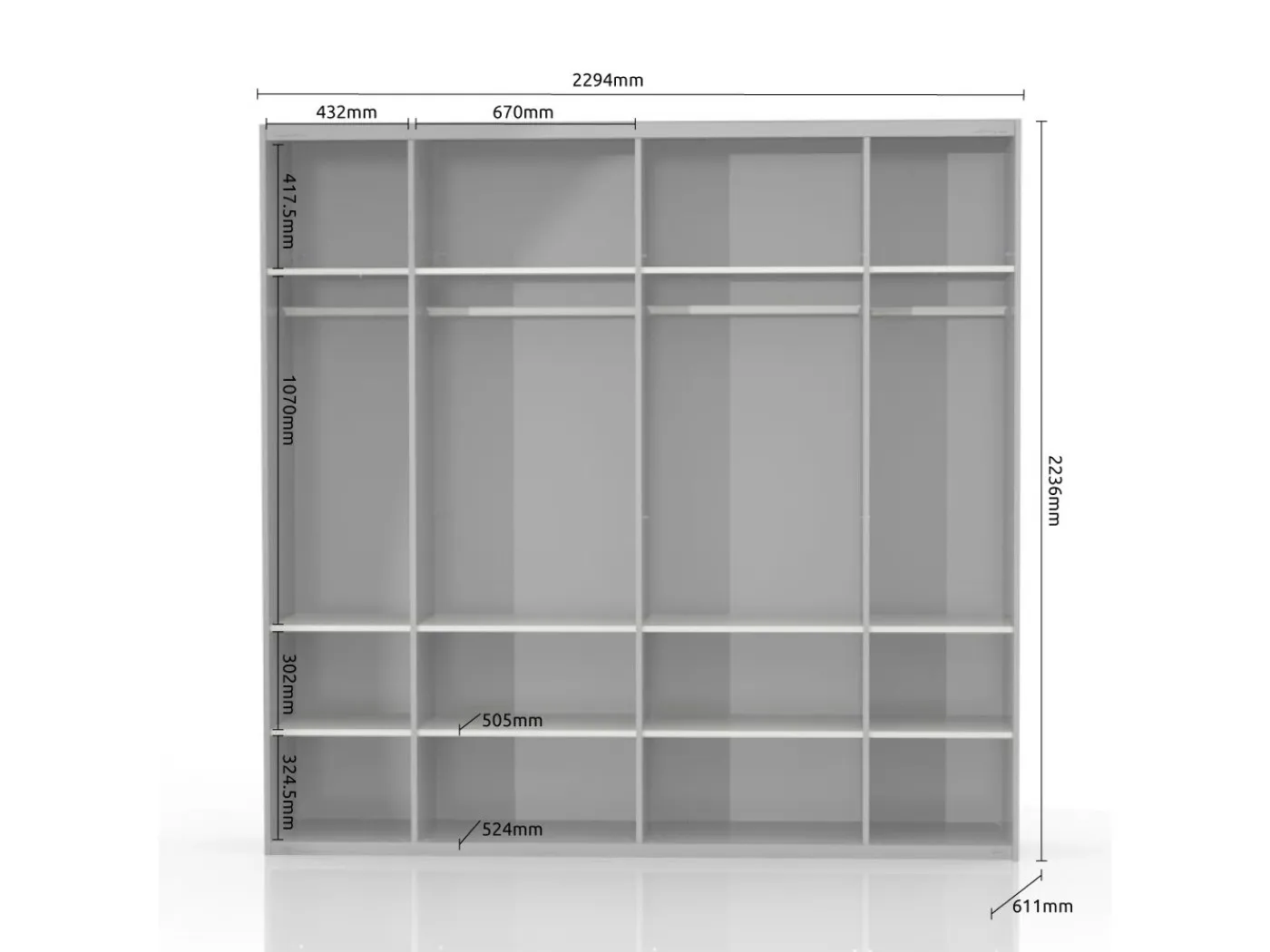 Drsna omara z ogledalom Gala PK231-OG/GL notranjost