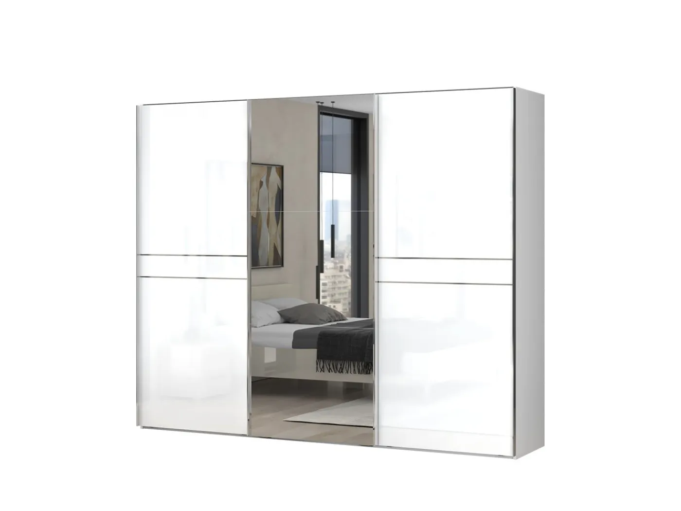 Drsna omara z ogledalom Piano bela